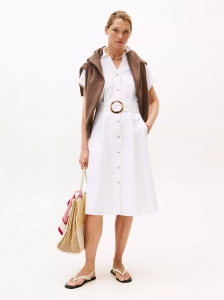 Belted Linen-Cotton Blend Shirtdress