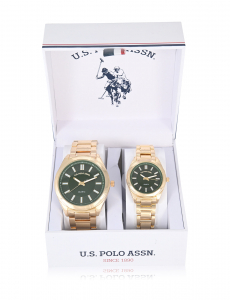 HIS AND HERS GOLD LINK WITH GREEN DIAL WATCH SET