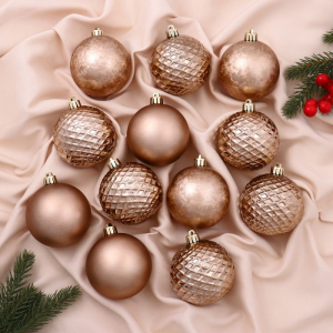 Ёлочные игрушки «Алета сеточка», шары новогодние, d=7 см, набор 12 шт., коричневый