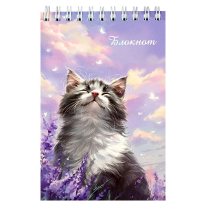 Блокнот, А6, 96 л, вн.блок - клетка, сплошной УФ-лак, гребень по короткой стороне