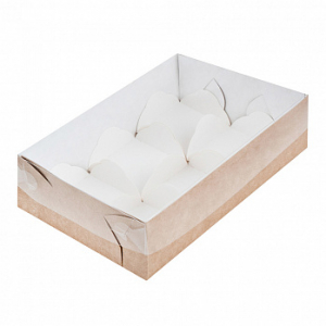 Коробка для 6 моти с пластиковой крышкой и ложементом 17,5*12*5,5 см, крафт