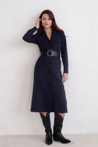 11199 Платье-рубашка с английским воротником тёмно-синее (остаток: 42, 44)
