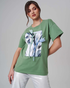 Футболка с объемными цветами и бусинами FST001