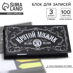Блок для записей, 100 листов + стикеры с липким краем, 3 блока «Крутой мужик»
