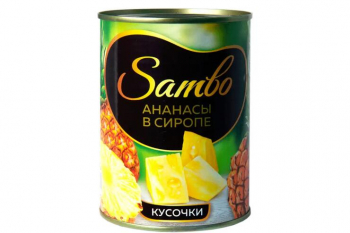 «Sambo», ананасы в сиропе, консервированные, кусочки, 565 г