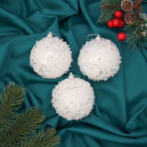 Ёлочные игрушки «Альваро», шары новогодние, d=8 см, набор 3 шт., блёстки, белый