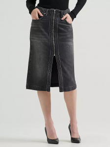 Women's High Rise Zip Front Denim Midi Skirt