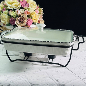 142-107 Сервировочный прямоугольный мармит 37х23х12см на подставке в под.уп.(х4)Фарфор