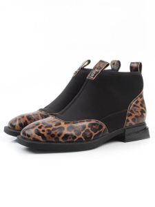 01-B44B-81PC BROWN/LEOPARD Ботинки демисезонные женские (натуральная кожа, текстиль, байка)