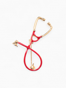 Брошь «Стетоскоп», цвет красный в золоте