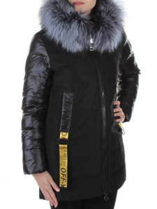 8186 BLACK Пальто женское с натуральным мехом Jarius (200 гр. холлофайбер)