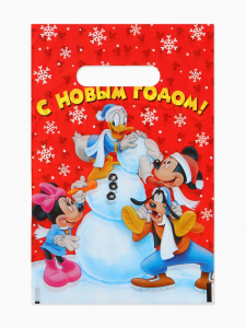 Пакет подарочный, полиэтилен, «С Новым годом», Микки Маус и его друзья, 20?30 см