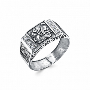 Кольцо (Георгий Победоносец) из серебра ч/ч литьё с фианитом