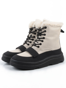 04-PAJ76-2Z LT. BEIGE /BLACK Ботинки зимние женские (натуральная кожа, натуральный мех, 100% шерсть)