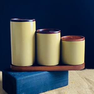 235-115 Набор из 3 банок 700/550/350мл с крышкамина подставке TROPICAL в под.уп.(х8)Фарфор