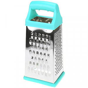 Терка из нержавеющей стали четырехгранная пластмассовая ручка 21см, основание 9х7см, съемная силиконовая подставка, цвета микс (Китай)