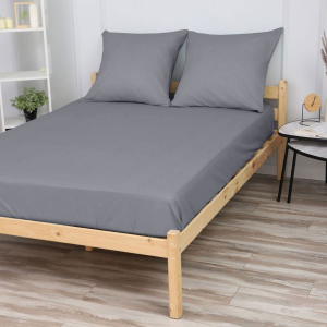 Простыня на резинке Серый сатин