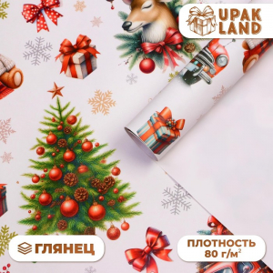 Бумага упаковочная новогодняя «Снеговик в шапке», глянец, 1 лист, 80 г/м?, 70?100 см