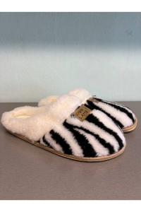 Шлепанцы с ОПУШКОЙ ВАЛЕНСИЯ зебра SALE (подклад Ваниль)