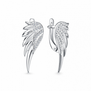 Серьги с фианитом родированные серебро 925*