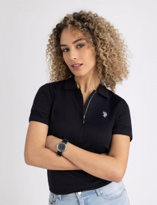 MESH PANEL ZIP UP POLO SHIRT