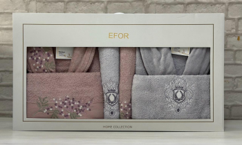 Набор EFOR NAKISLI из 6-х пр. (2 халата, 2 пол. 50*90, 2 пол. 70*140) c вышевкой лиловый-серый