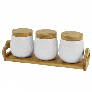140-071 Набор из 3 банок 1000мл на подставке BAMBOO в под.уп.(х8)Фарфор