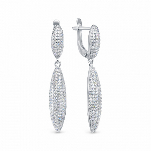 Серьги с фианитом родированные серебро 925*