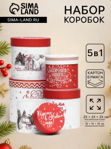Набор шляпных новогодних коробок 5 в 1 «Зима время чудес», 23?23 — 15?15 см