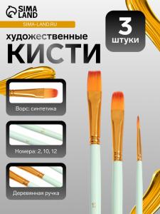 Кисти для рисования, синтетика, 3 штуки: № 2, 10, 12, международный размер