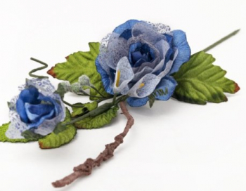 Искусственные цветы, Ветка розы органза 1 г.+1 бутон (1010237) синий