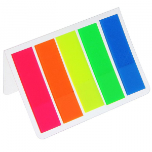 Блок - закладка с липким краем,12?45 мм, пластик, 5 цветов по 25 листов, флуоресцентный, в блистере