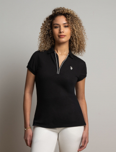 WHITE LABEL ZIP POLO SHIRT WITH PIPING