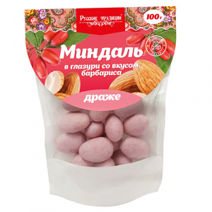 Миндаль в глазури без сахара со вкусом Барбарис, 100г (15шт/кор)