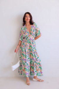 16231 Платье с глубоким V-образным вырезом с цветочным принтом