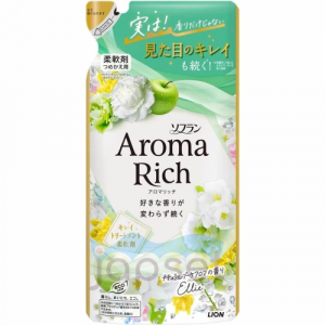 Lion Aroma Rich Ellie Кондиционер для белья с ароматом зеленого яблока, персика, ландыша и розы, мягкая упаковка, 380 мл