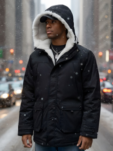 Парка мужская зимняя удлиненная с мехом черного цвета 8753Ch