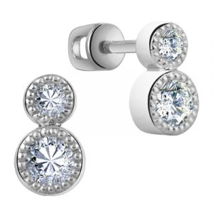 Серьги с фианитом родированные серебро 925*