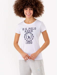 CREST PRINT SCOOP NECK T-SHIRT