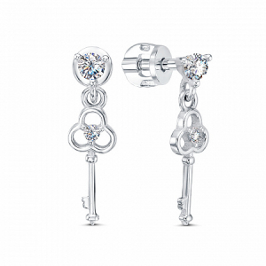 Серьги с фианитом родированные серебро 925*
