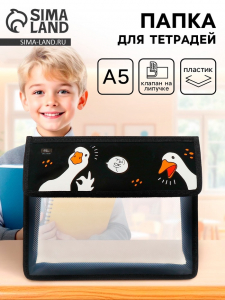 Папка для тетрадей, А5, пластиковая, 23?19?5 см «Гуси»