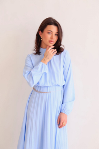 16055 Платье голубое с юбкой-плиссе