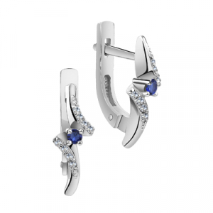 Серьги с фианитом родированные серебро 925*