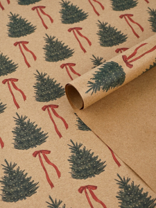 Бумага упаковочная новогодняя крафтовая «Ёлки и банты», 50?70 см