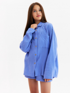 Рубашка из муслина для девочки KAFTAN, синяя, рост 134 см