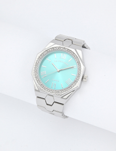 LADIES SILVER LINK WATCH WITH BLUE FACE