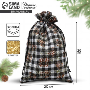 Мешочек подарочный новогодний холща «Клетка», 20?30 см ± 1.5 см