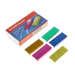 Скобы металлические №24/6, ErichKrause, для степлера 1000 шт., цветные