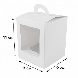 Коробка для 1 капкейка с окном и ручкой, белая