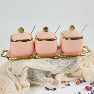 164-012 Набор из 3 банок 350мл с ложками на подставке в под.уп.(х9) Фарфор